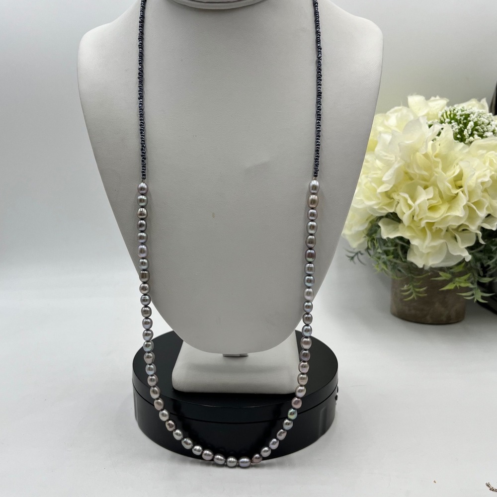 Peyote‎ Bird Designs Freshwater Gray Potato Pearl Sterling Silver Necklace 30"